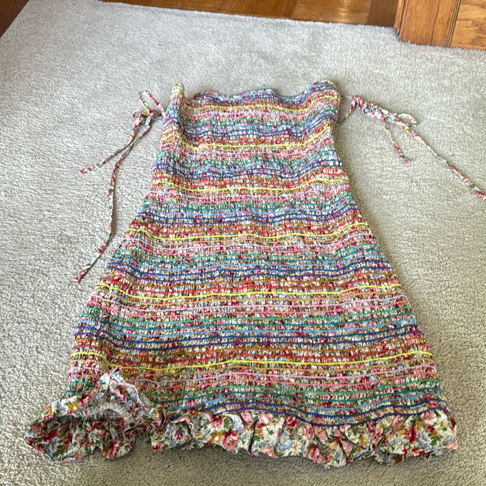 Pink Lily Multicolor Knit Sundress with Floral Hem